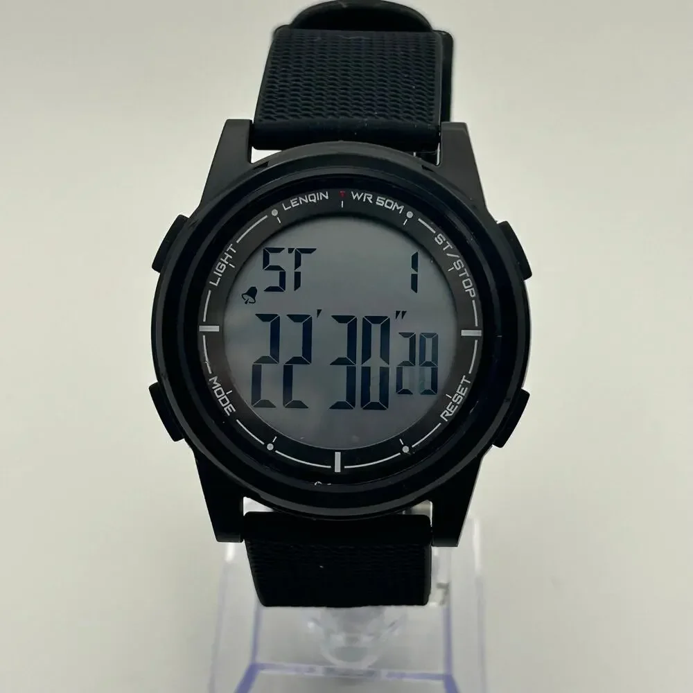 LENQIN Black Minimalist Men’s Digital Watch Working New Battery